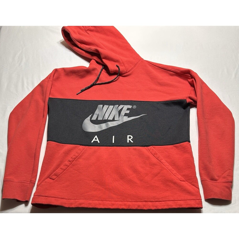 Nike Air Hoodie Mens Medium Red Black Pullover Sweatshirt Swoosh AQ7255-657 READ